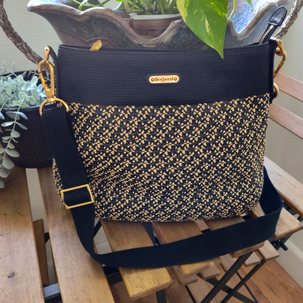 Eric Javits Black and Gold Woven Crossbody Bag